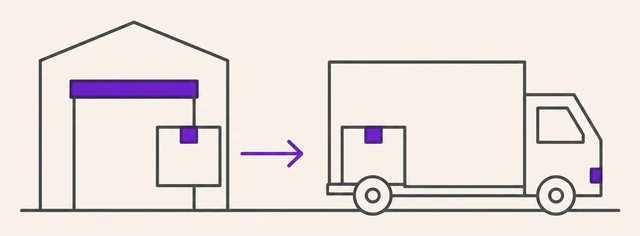 A carton passing from a warehouse into a box truck